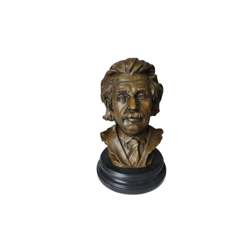 Albert Einstein – bronzová busta na mramorovém podstavci, umělecká socha