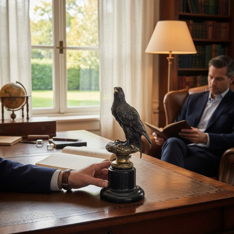 Bronzová socha orla – dekorace na mramorovém podstavci