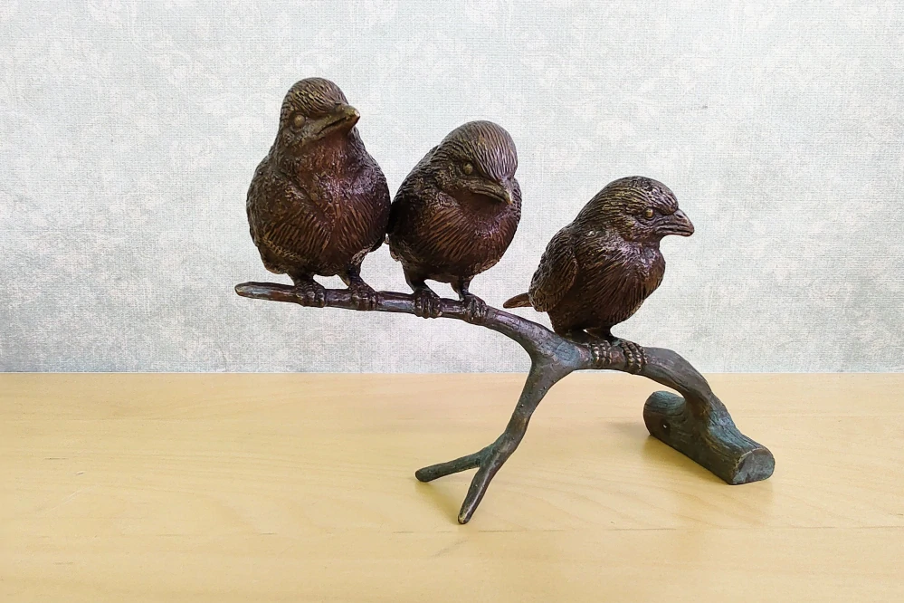 Tři malí vrabci – bronzová soška ptáků, dekorace do domu i zahrady