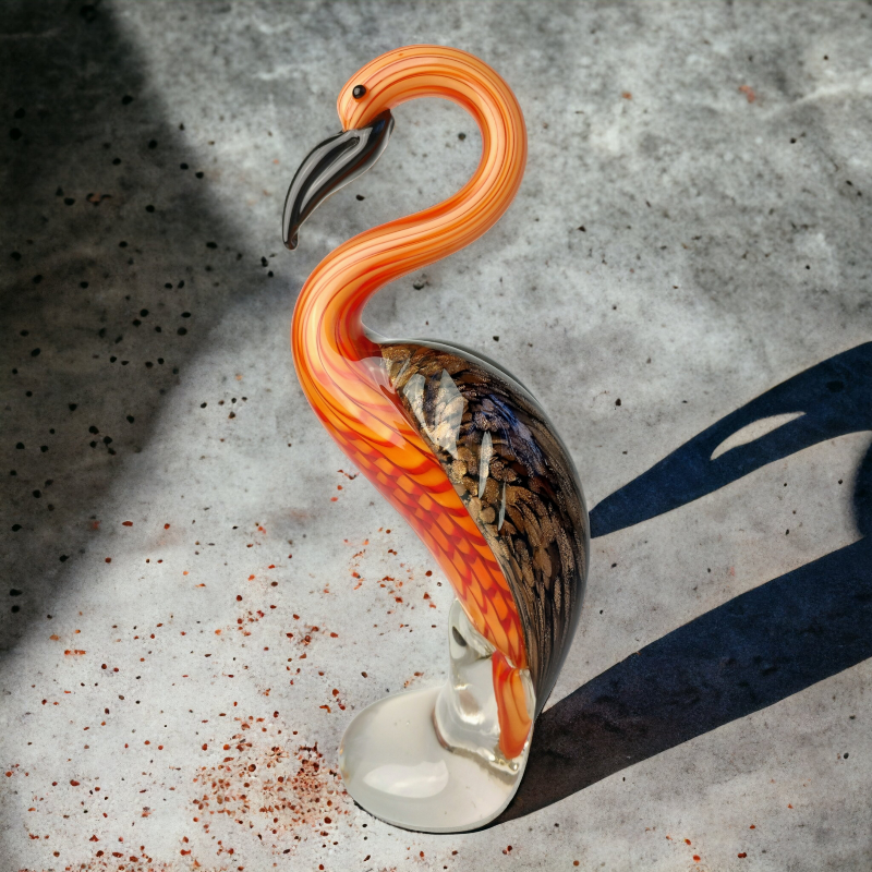 Plameňák – skleněná soška ve stylu Murano