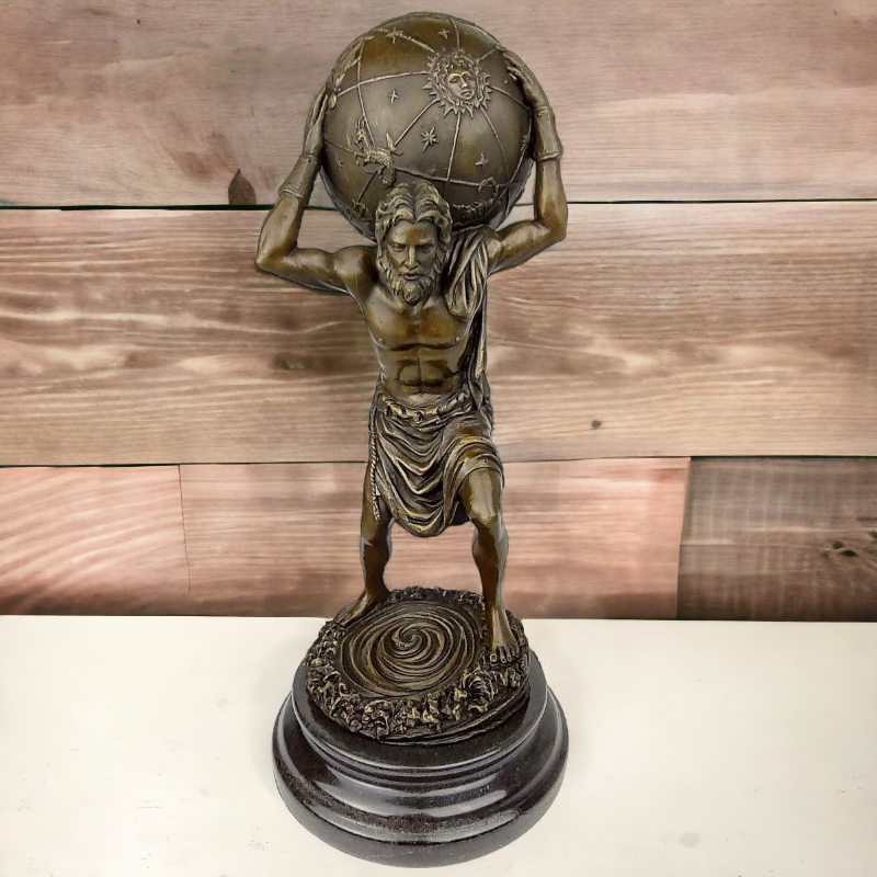Atlas Titan – bronzová socha nesoucí svět, symbol síly a vytrvalosti