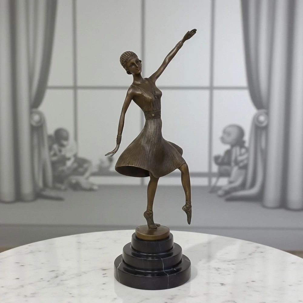 Art Deco bronzová socha – elegantní tančící žena