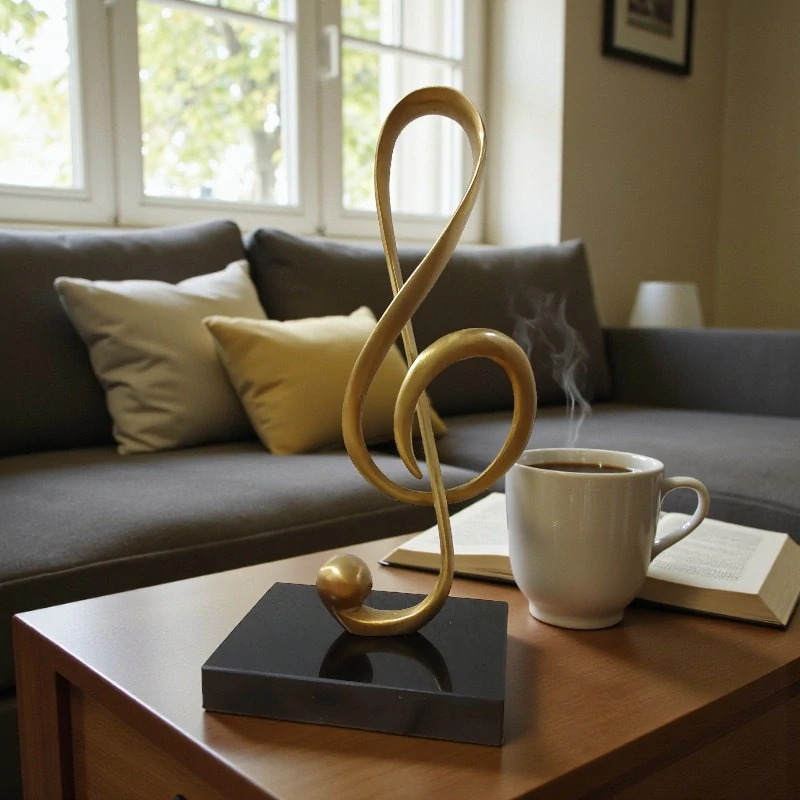 Bronzová socha houslového klíče na mramorovém podstavci – elegantní dárek pro milovníky hudby