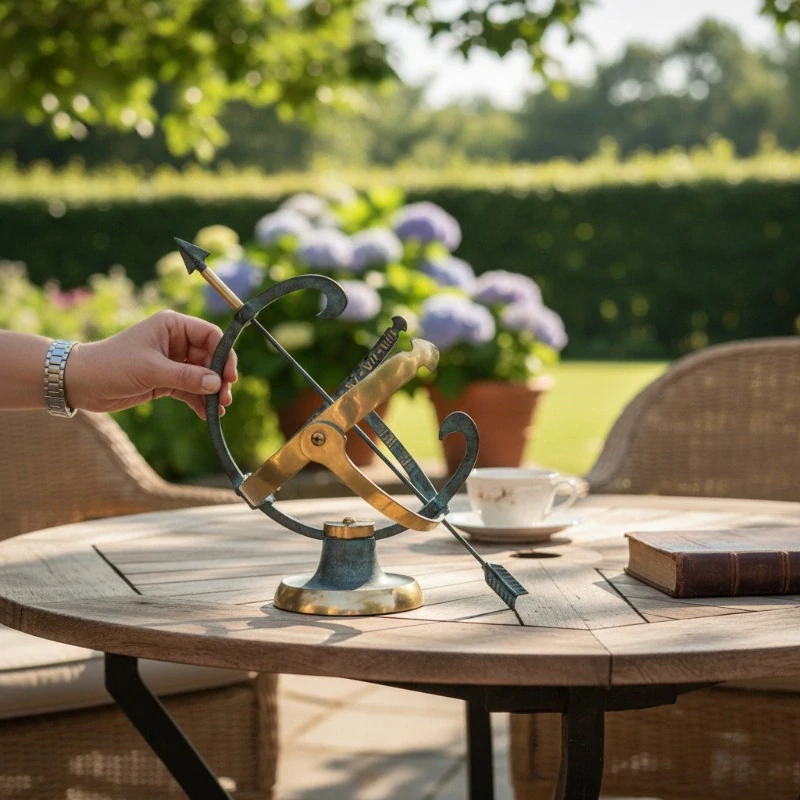 Bronzové sluneční hodiny – dekorativní socha na podstavci