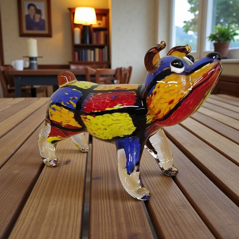 Murano styl skleněná figurka psa – vtipná italská skleněná soška, originální dekorace do bytu