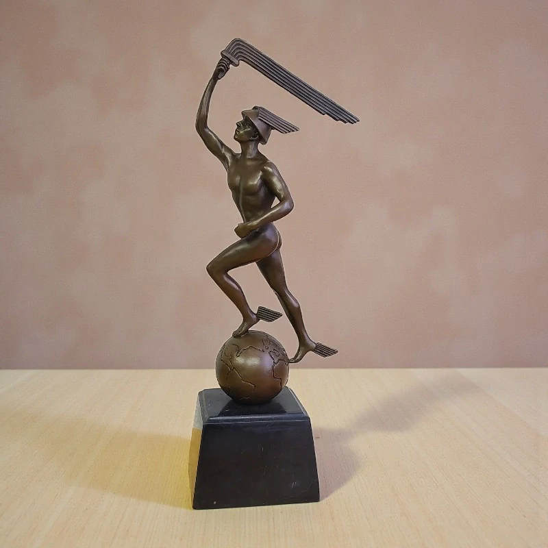 Bronzová socha Merkur – Art Deco | Pravý bronz, mramorový podstavec, signováno a číslováno