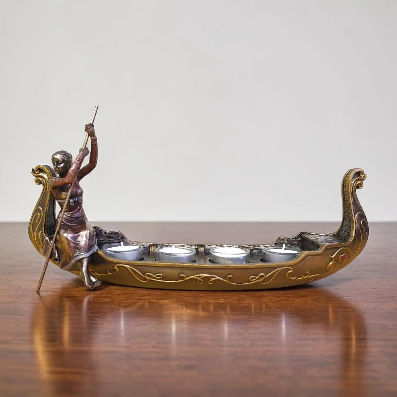 Gondola svícen na čajové svíčky – romantická dekorace, Benátky styl Veronese AN10117A4