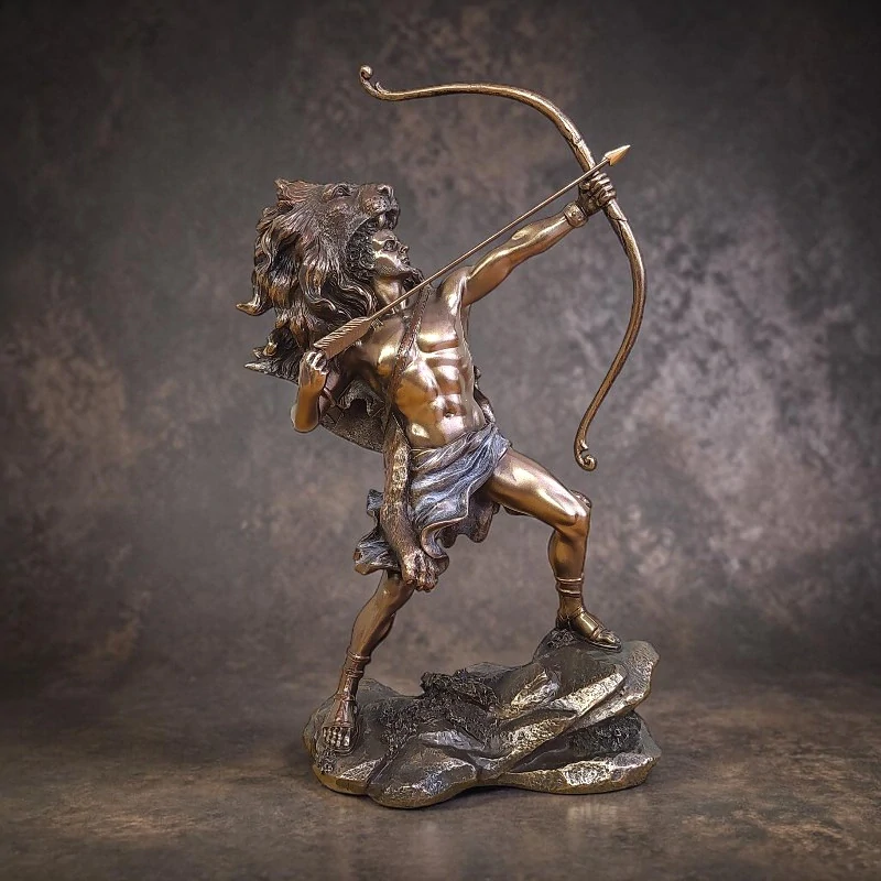 Herkules s lukem – bronzová socha hrdiny, řecká mytologie, válečník s lví kůží, dekorace Veronese WU73237A4