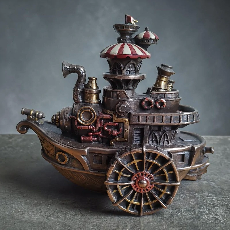 Steampunk loď – dekorativní figurka parníku, retro sci-fi dekorace, Veronese WU77254A4