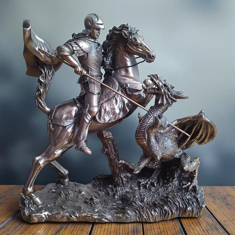 Svatý Jiří zabíjející draka – bronzovaná figurka rytíře na koni, Veronese WU78076A1