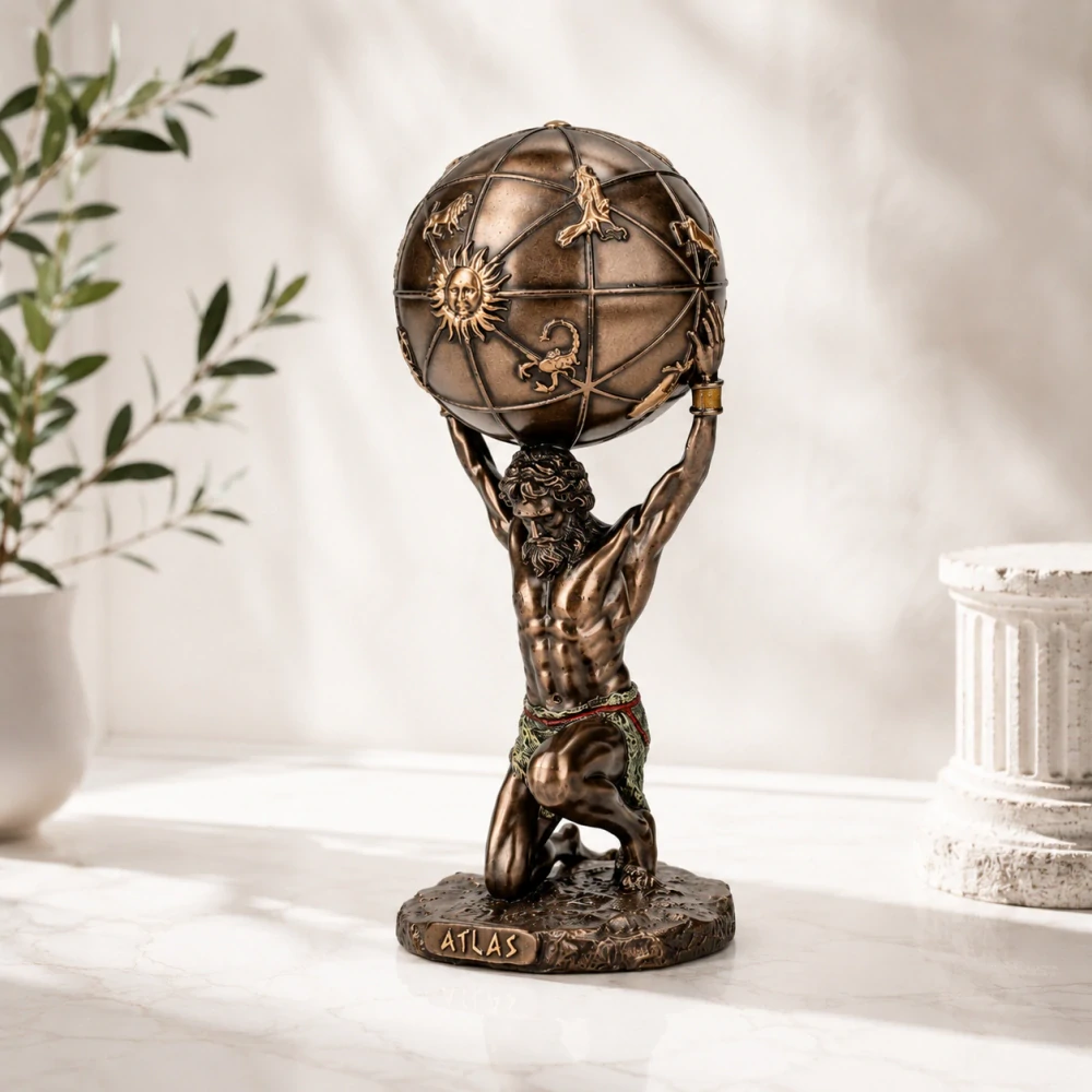 Atlas nesoucí nebeskou sféru – bronzovaná figurka z řecké mytologie Veronese WU78109A4
