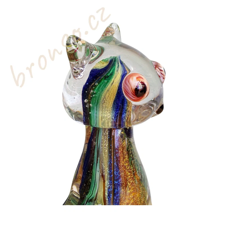 Kočka – skleněná socha, soška kočičky jako dekorace do interiéru