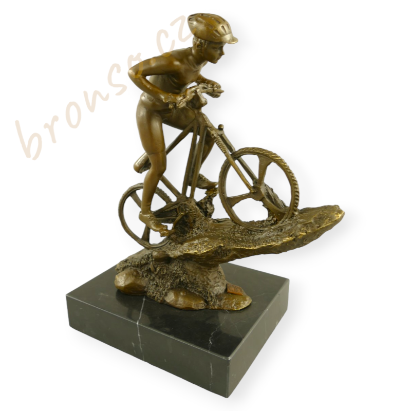 Muž na horském kole – bronzová socha, sportovní ručně vyrobená umělecká dekorace