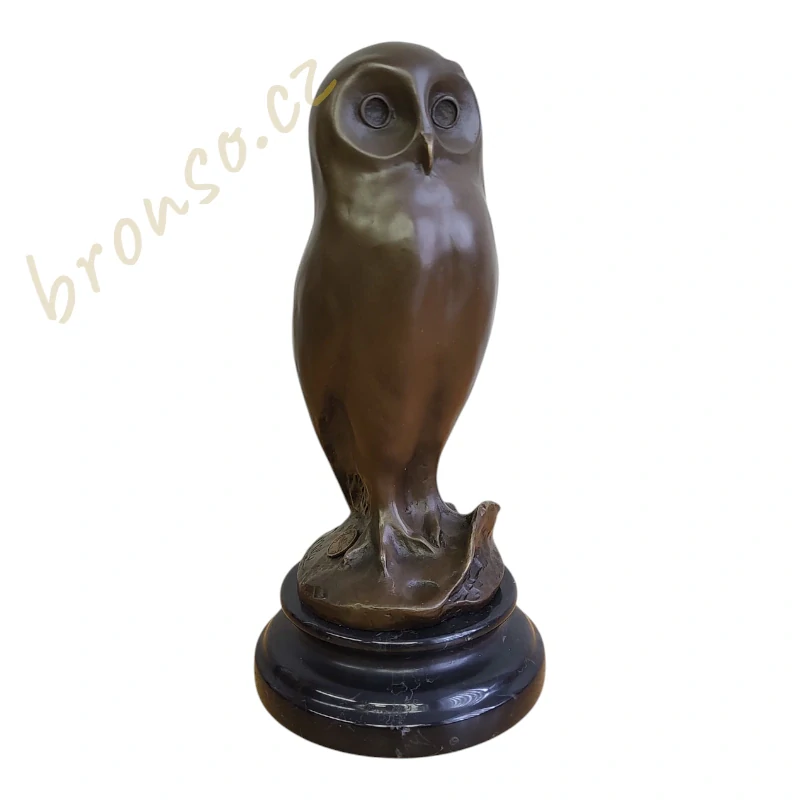 Art Deco bronzová socha sovy na mramorovém podstavci – signovaná, číslovaná sběratelská dekorace