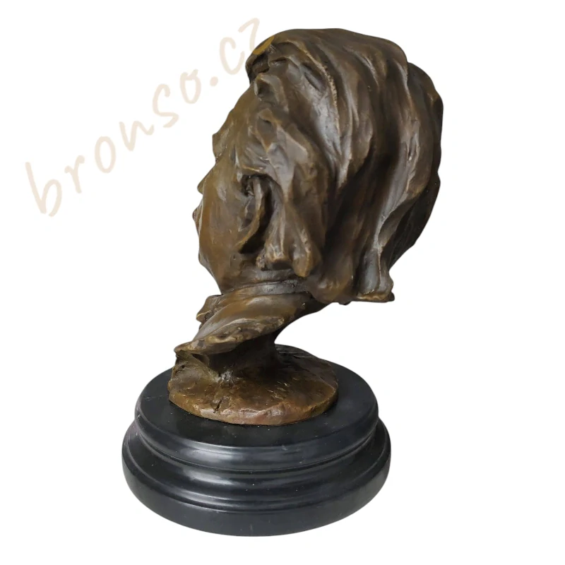 Albert Einstein – bronzová busta na mramorovém podstavci, umělecká socha