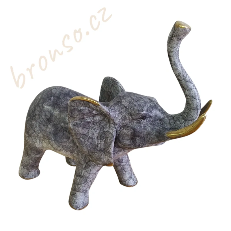 Slon – elegantní bronzová soška se zlatými detaily