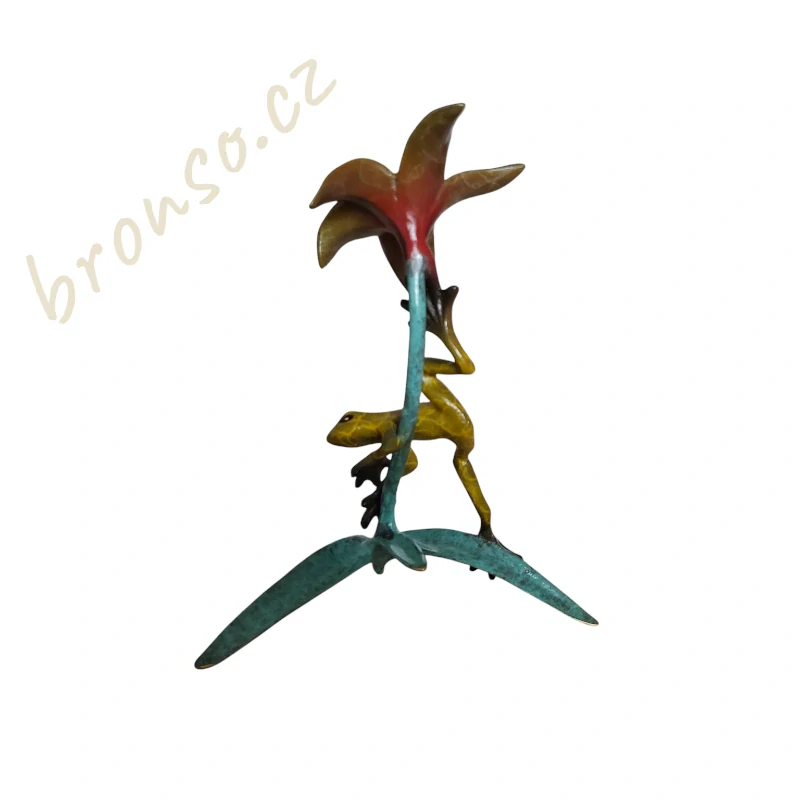 Žába s květinou – umělecká ručně malovaná bronzová soška, originální dekorace