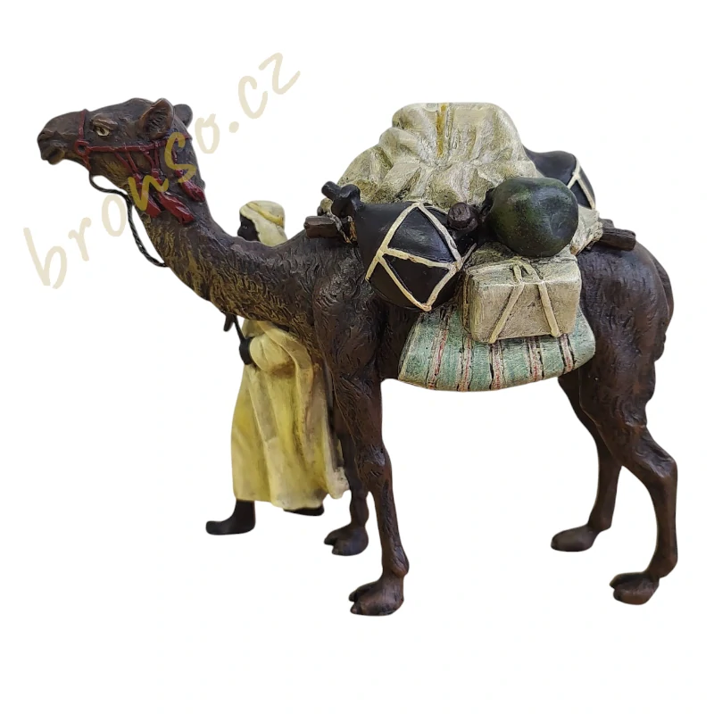 Velbloud s arabským průvodcem - Soška ve stylu Vienna Bronze, orientalistická bronzová figurka, ručně malovaná dekorace