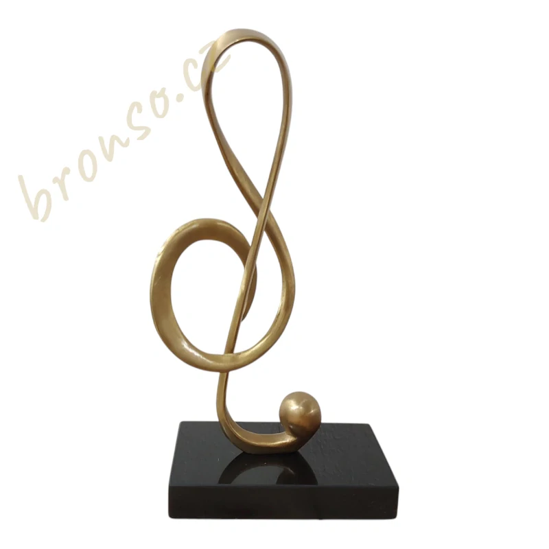 Bronzová socha houslového klíče na mramorovém podstavci – elegantní dárek pro milovníky hudby