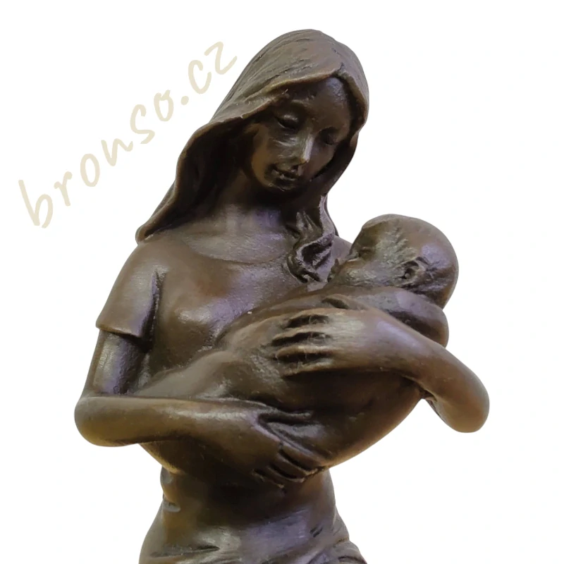 Bronzová soška - Matka s dítětem, Elegantní dárek pro novou maminku, bronz na mramorovém podstavci
