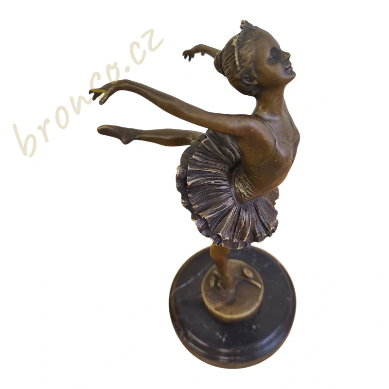 Bronzová socha baletky Art Nouveau – ruční práce, 31 cm, mramorový podstavec