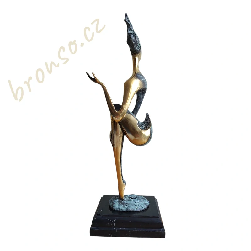 Originální bronzová abstraktní socha – signovaná, mramorový podstavec, 41,5 cm