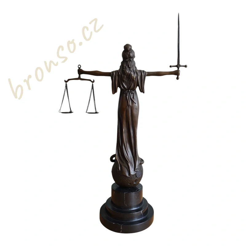 Spravedlnost bronzová socha 45cm, Justicie s váhami a mečem - Bohyně práva a spravedlnosti