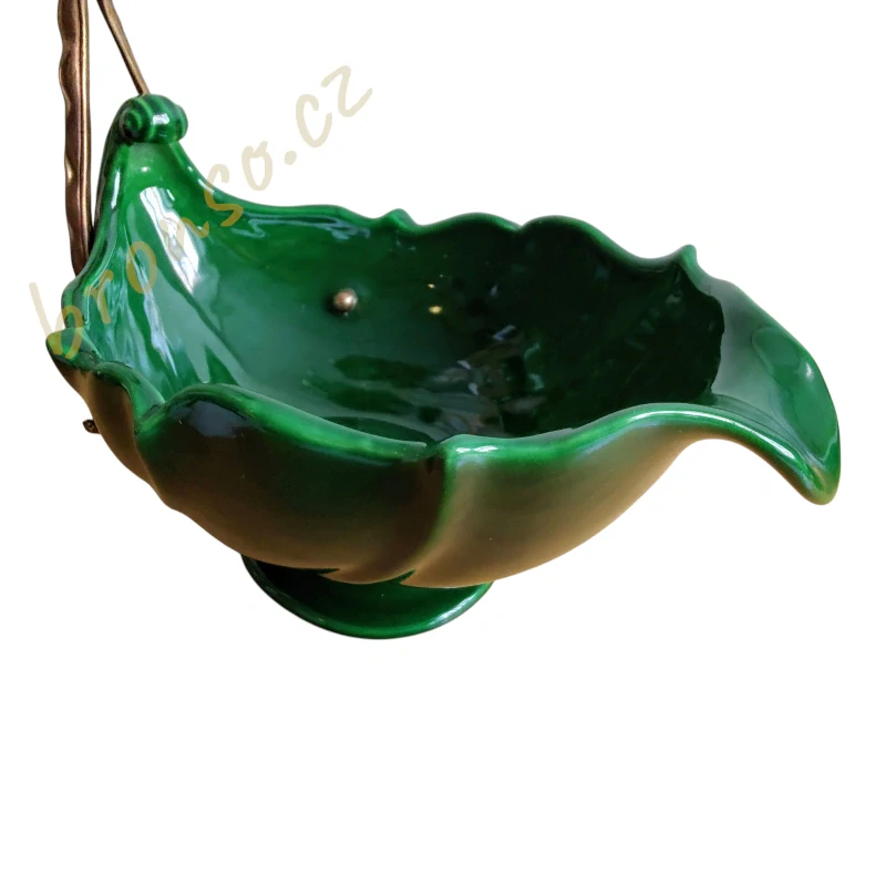 Dekorativní porcelánová mísa s kolibříkem – zelená luxusní mísa s bronzovým detailem