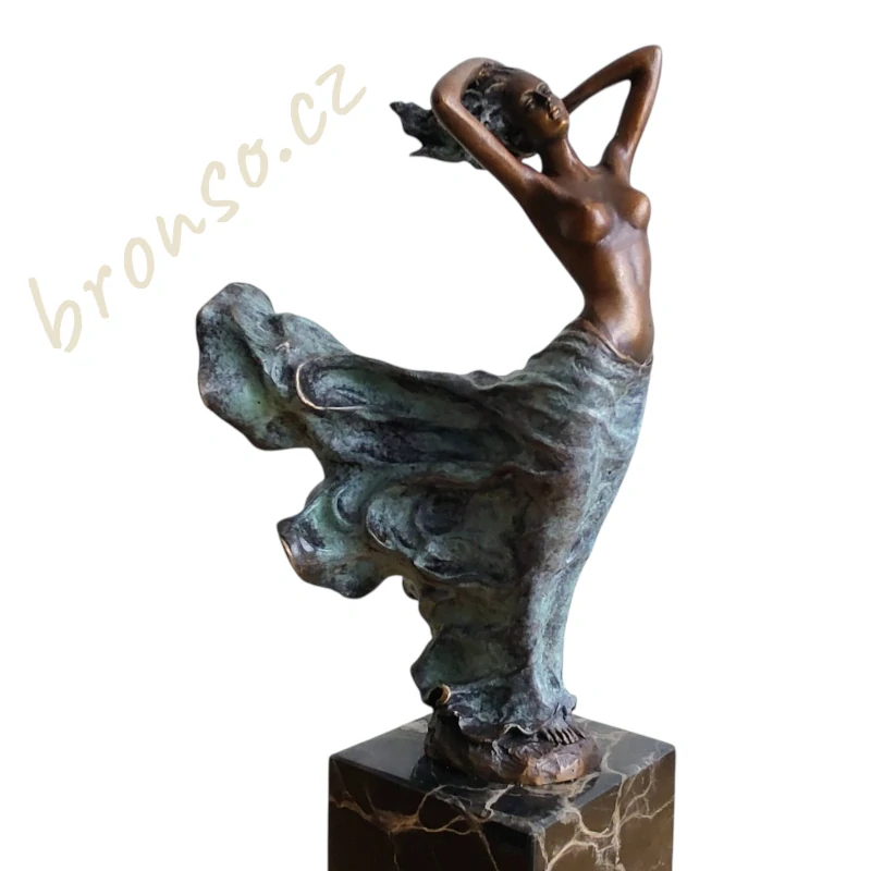 Dáma s vlajícími šaty – Art Deco bronzová socha, elegantní dekorace