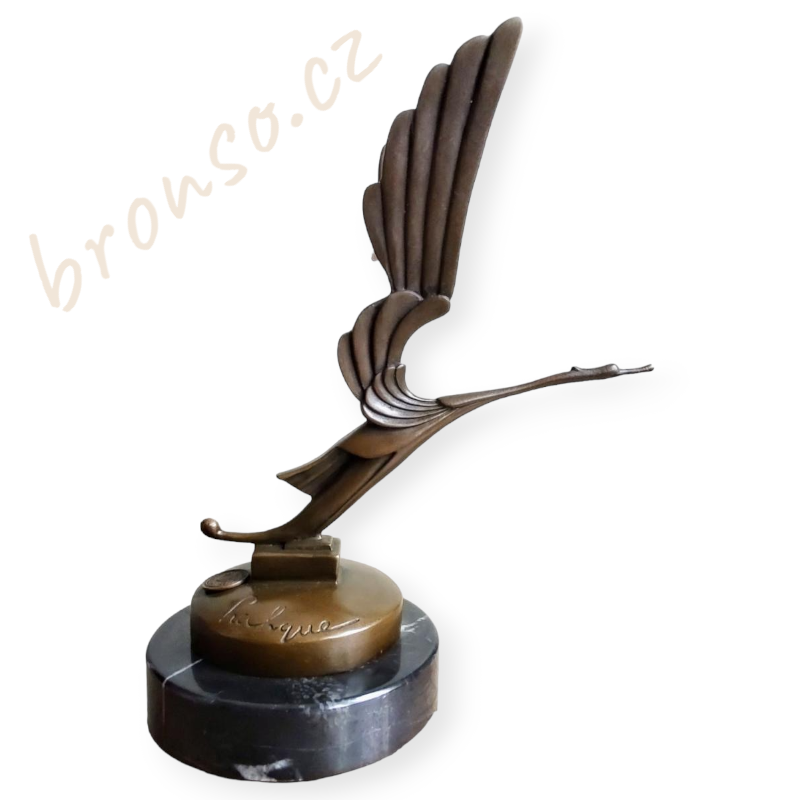 Čáp bílý – Flying Stork Mascot, bronzová soška ve stylu Lalique, luxusní umělecká dekorace