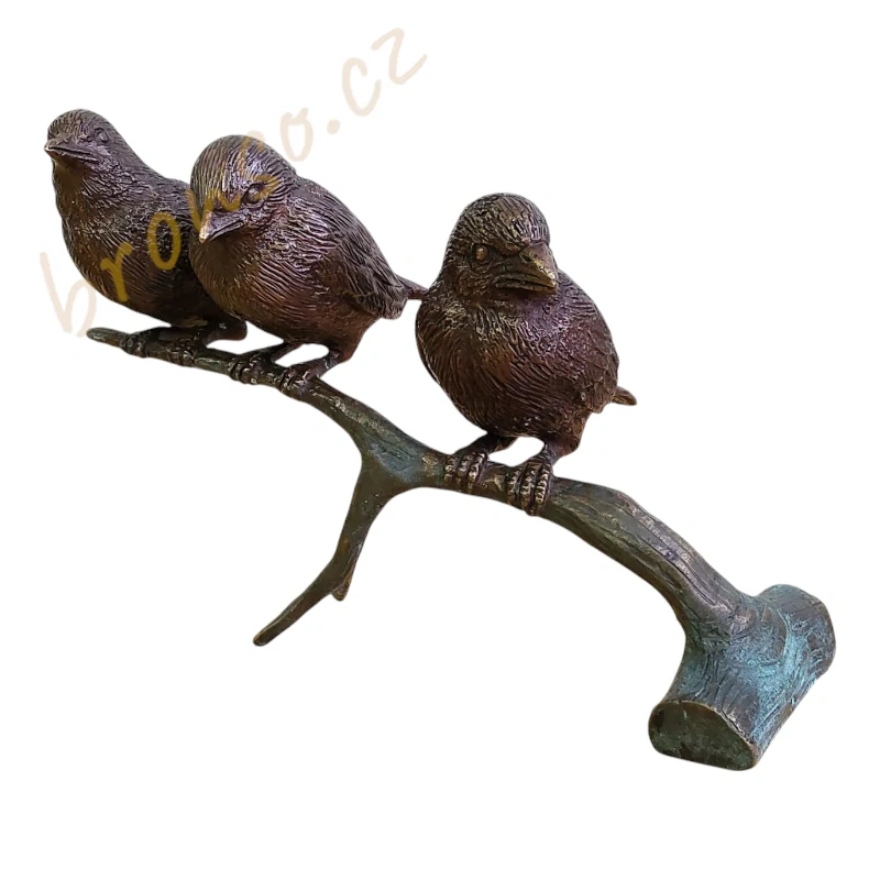 Tři malí vrabci – bronzová soška ptáků, dekorace do domu i zahrady
