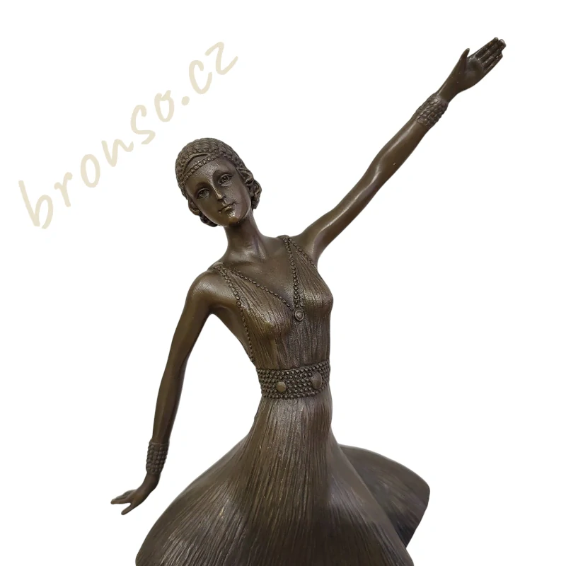 Art Deco bronzová socha – elegantní tančící žena