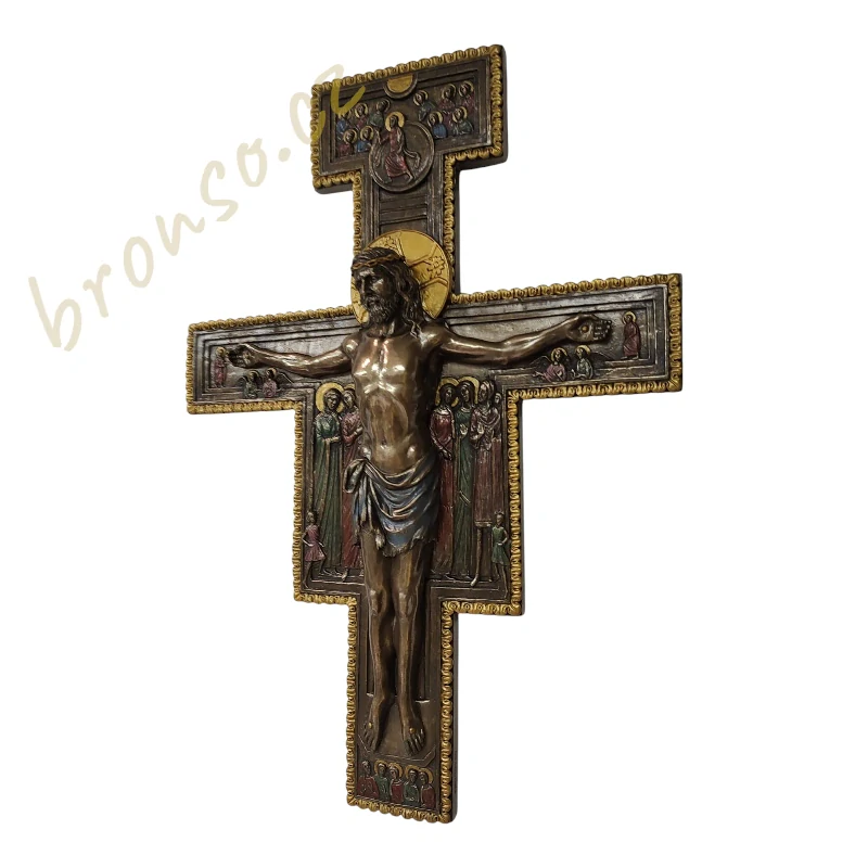 Krucifix San Damiano – Bazilika svaté Kláry v Assisi – bronzový kříž na zeď, Veronese WU75880A4