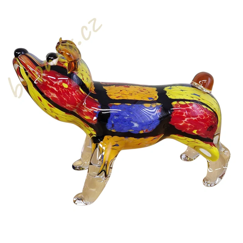 Murano styl skleněná figurka psa – vtipná italská skleněná soška, originální dekorace do bytu