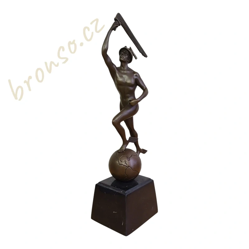 Bronzová socha Merkur – Art Deco | Pravý bronz, mramorový podstavec, signováno a číslováno