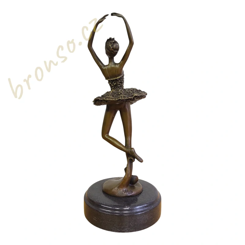 Bronzová socha baletky Art Nouveau – ruční práce, 31 cm, mramorový podstavec