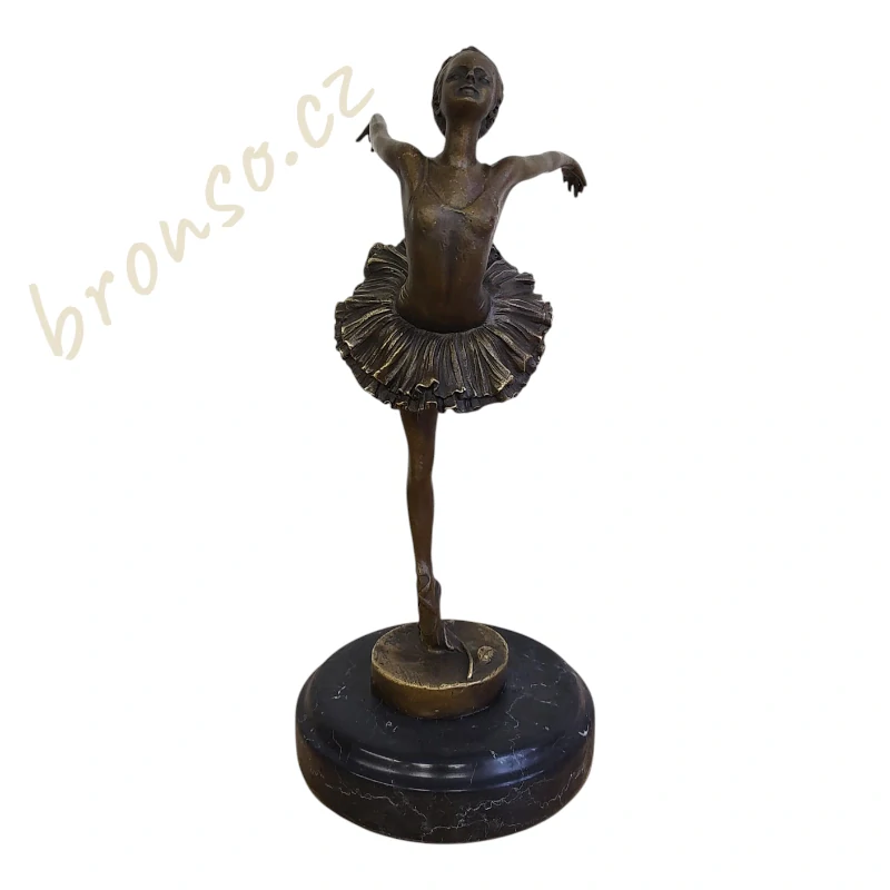 Bronzová socha baletky Art Nouveau – ruční práce, 31 cm, mramorový podstavec