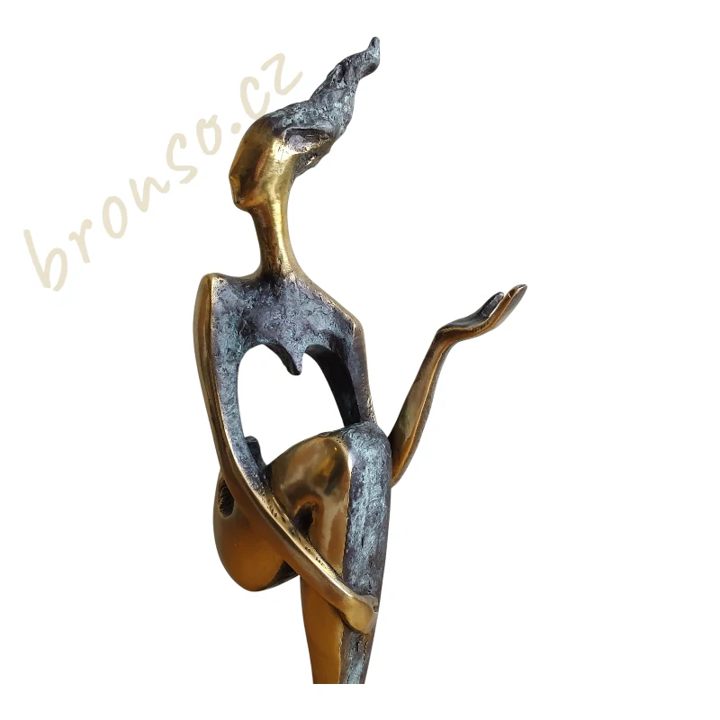 Originální bronzová abstraktní socha – signovaná, mramorový podstavec, 41,5 cm