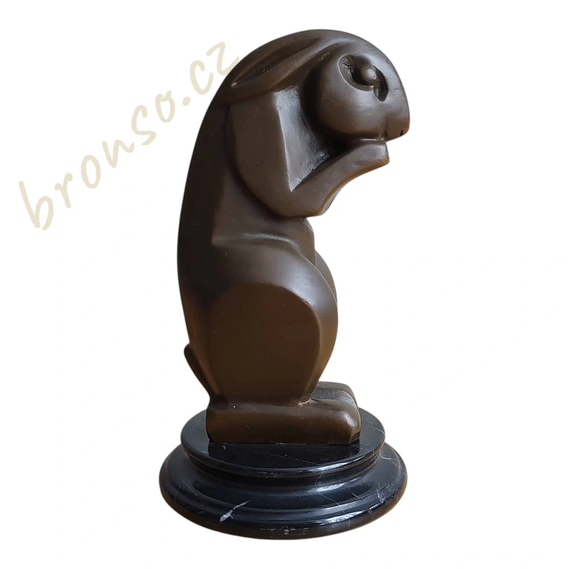 Art Deco bronzový zajíc Bizette – Signovaná socha na mramorovém podstavci, sběratelská dekorace