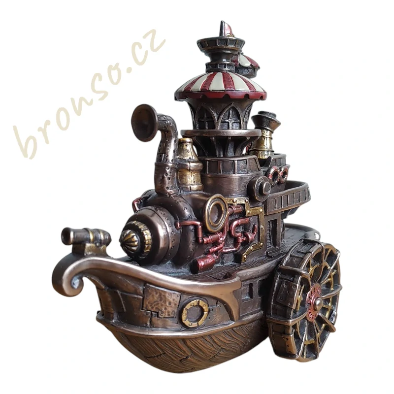 Steampunk loď – dekorativní figurka parníku, retro sci-fi dekorace, Veronese WU77254A4