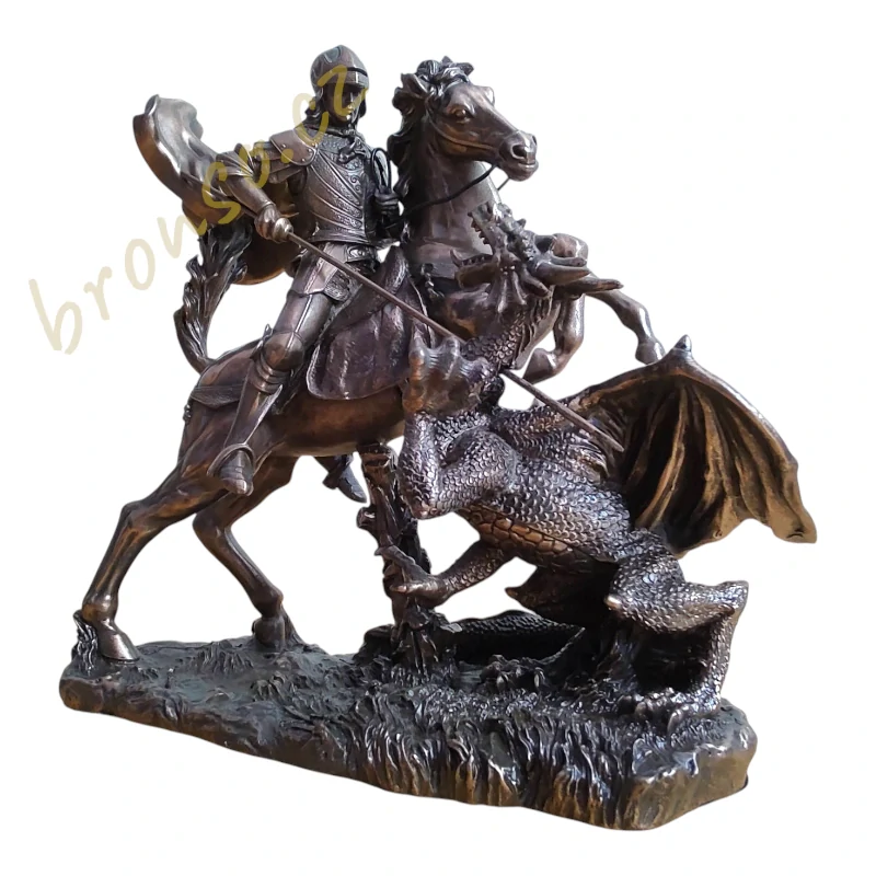Svatý Jiří zabíjející draka – bronzovaná figurka rytíře na koni, Veronese WU78076A1