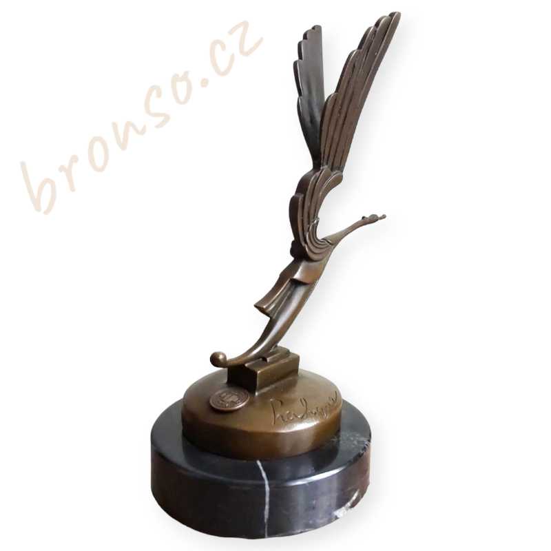 Čáp bílý – Flying Stork Mascot, bronzová soška ve stylu Lalique, luxusní umělecká dekorace