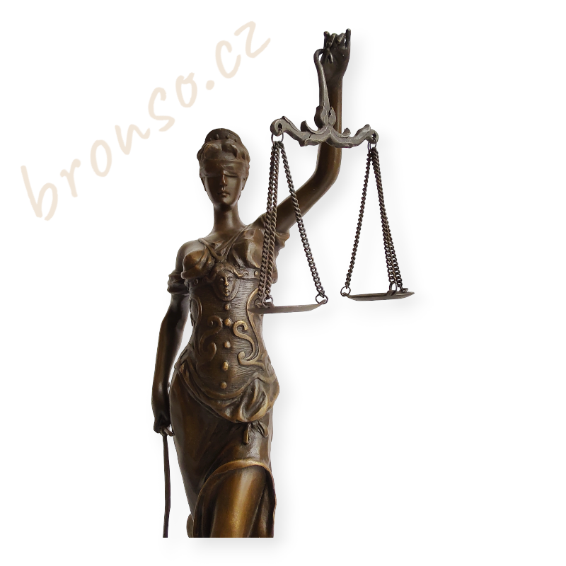 Bronzová figurální socha Spravedlnost – bohyně Themis, Justice 39 cm – symbol práva a rovnováhy