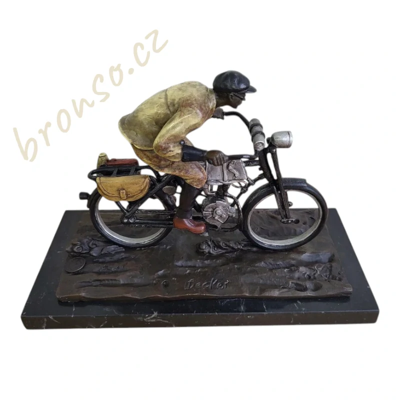Vídeňský bronz – socha motorkáře ve stylu Art Nouveau, signováno Decker