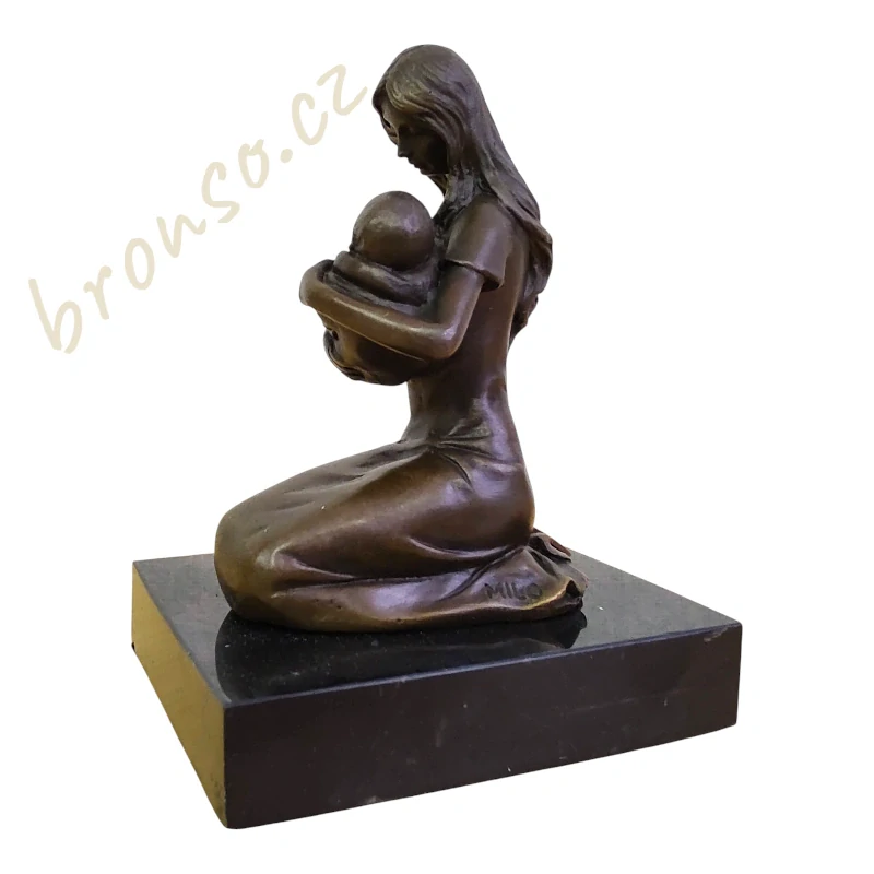 Bronzová soška - Matka s dítětem, Elegantní dárek pro novou maminku, bronz na mramorovém podstavci