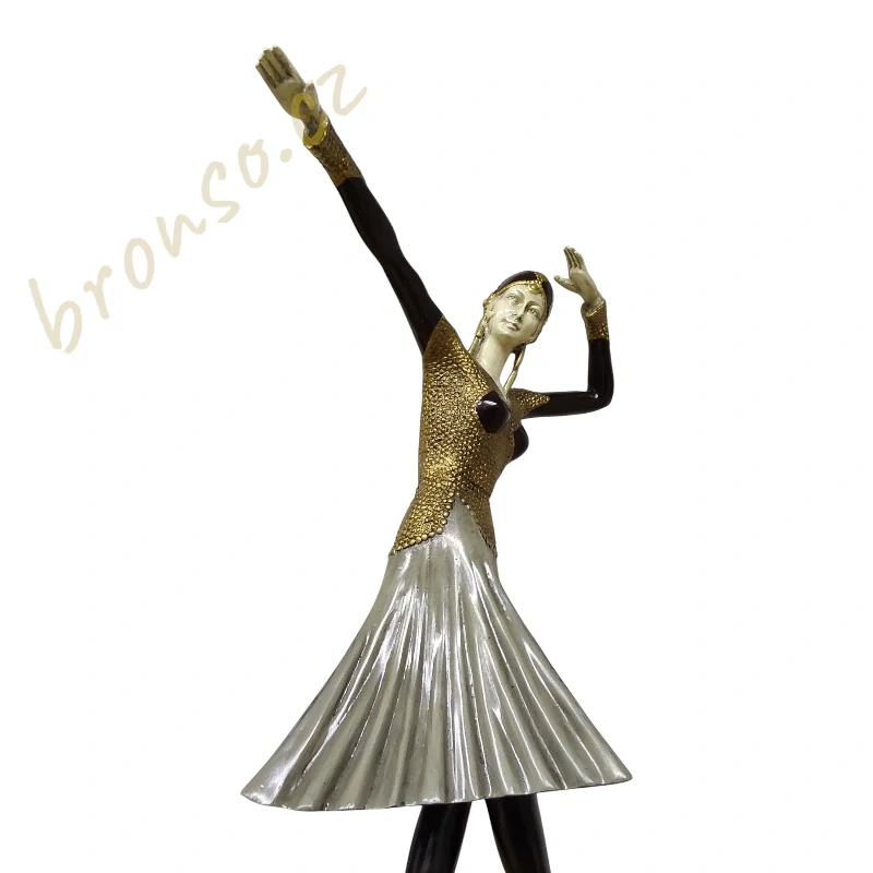 Art deco bronzová tanečnice – D.H. Chiparus, francouzská slévárenská pečeť, ručně malovaná