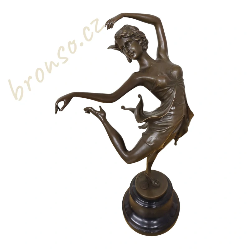 Art Deco bronzová tanečnice – Bruno Zach, signováno, číslováno, slévárenská pečeť