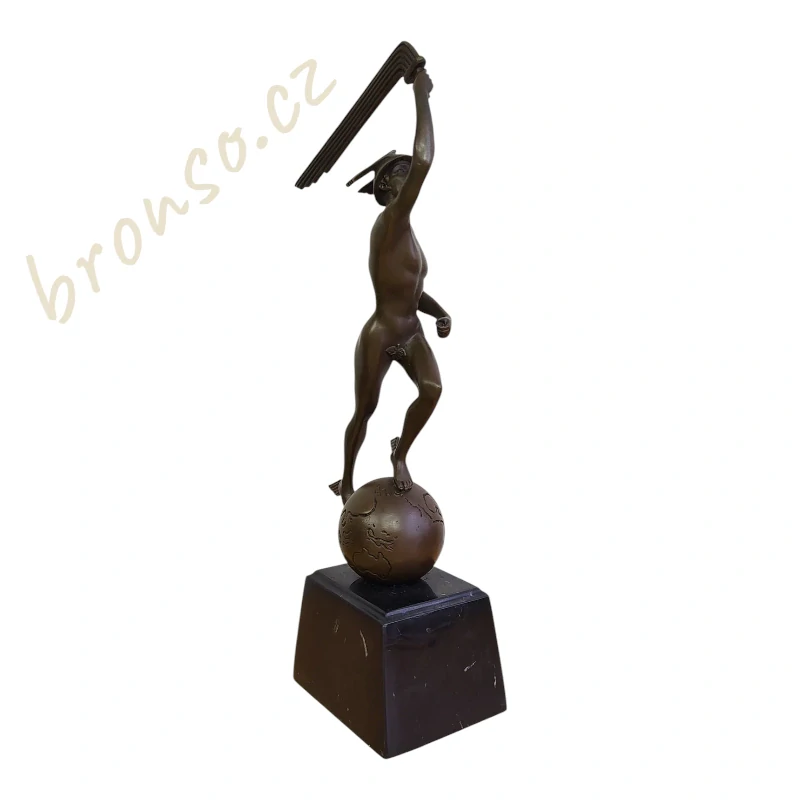 Bronzová socha Merkur – Art Deco | Pravý bronz, mramorový podstavec, signováno a číslováno