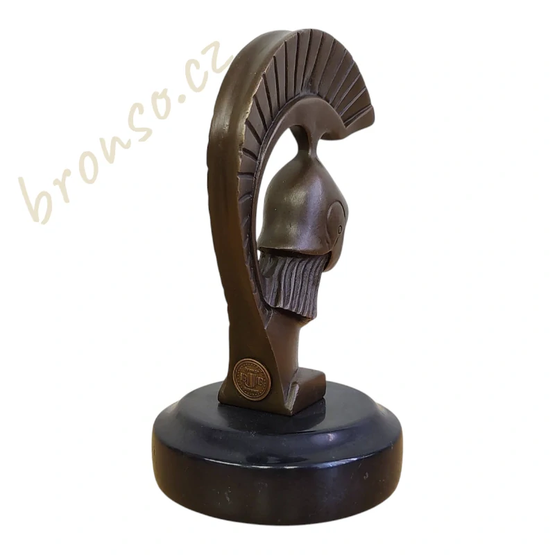 Art Deco bronzová soška – poprsí spartského válečníka (Spartan, Sparta), antická helma, Georges Darel