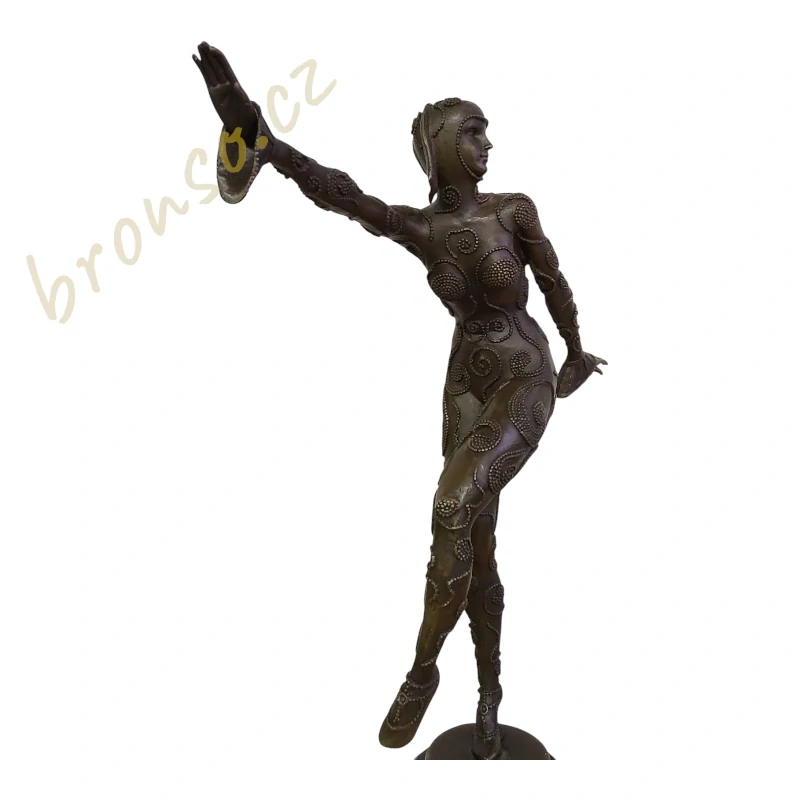 Art Deco bronzová socha The Phoenician Dancer – tanečnice na mramorovém podstavci